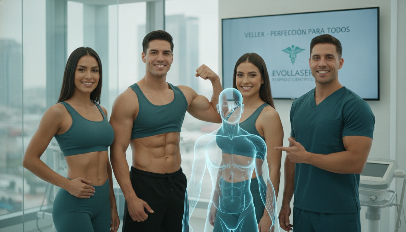 Create a stunning, professional hero image for a blog post titled "Enzimas Lipolíticas en CDMX: Reducción de Grasa Localizada y Perfilado sin Cirugía". Context: Eres el blog oficial de Vellex — clínica de estética avanzada en Ciudad de México. Nuestro slogan es "Perfección para todos". Estamos respaldados por EvolLaser y bajo supervisión de la Dra. Estephani Montiel H. (Cédula Prof. 08786195, UNAM). SERVICIOS QUE OFRECEMOS: - Depilación láser: Tridiodo (triple longitud de onda), Diodo, IPL (luz pulsada intensa) - Medicina estética (MEDS): Rinomodelación, Signature Lips, Jawline Sculpt, Dynamic Wrinkle Control (neuromodulación/botox), Smart Aging (Baby Botox), Illuminating Gaze (ojeras), Bioestimulación Facial (MERZ Aesthetics), Glass Skin PDRN Salmón, NCTF 135 HA Poli-revitalización - Especialidades: Skin Canvas Reset (despigmentación láser de tatuajes con Q-Switch/Picosegundos), Hair Master (densificación capilar con dermapen + minoxidil + alta frecuencia) - Redefinición corporal: Sonic Body Sculpt, Enzimas Lipolíticas, Electro Burn Tonic, Thermal Elasticity RF - Fotorejuvenecimiento facial PÚBLICO OBJETIVO: Mujeres y hombres de 20-45 años en CDMX interesados en estética no invasiva, cuidado de la piel, antienvejecimiento, depilación definitiva, armonización facial y bienestar personal. Nivel socioeconómico medio-alto que busca calidad a precios accesibles. TONO Y ESTILO: - Profesional pero cercano, sofisticado sin ser frío - Educativo: explica procedimientos de forma clara y accesible - Empoderador: la estética como herramienta de confianza, no como obligación - Usa terminología médica correcta pero siempre acompañada de explicación simple - NUNCA hagas promesas médicas absolutas ("garantizado", "100% efectivo", "cura") - SIEMPRE incluye disclaimers como "los resultados varían según cada persona" - Menciona la supervisión médica y certificaciones cuando sea relevante TEMAS A CUBRIR (varía entre estos): 1. Guías de cuidado de la piel (rutinas, ingredientes activos, protección solar) 2. Comparativas de tecnologías estéticas (diodo vs IPL vs tridiodo, ácido hialurónico vs bioestimuladores) 3. Mitos y verdades sobre tratamientos estéticos 4. Tendencias en medicina estética (Glass Skin, Baby Botox, PDRN) 5. Preparación y cuidados post-tratamiento 6. Bienestar integral: alimentación, hidratación y estética 7. Preguntas frecuentes sobre depilación láser 8. Armonización facial: qué es, cómo funciona, qué esperar 9. Cuidado capilar: caída del cabello, tratamientos regenerativos 10. Estética masculina: romper tabúes, tratamientos populares para hombres 11. Novedades y avances en dermatología estética 12. Estética corporal no invasiva: alternativas a la liposucción CATEGORÍAS A USAR: Cuidado de la Piel, Depilación Láser, Medicina Estética, Bienestar, Tendencias, Armonización Facial, Estética Corporal, Cuidado Capilar SEO: - Enfócate en keywords long-tail en español de México - Incluye términos como: "mejor clínica estética CDMX", "depilación láser precio", "armonización facial sin cirugía", "tratamiento antienvejecimiento", "ácido hialurónico labios", "despigmentación tatuajes" - Usa encabezados H2 y H3 bien estructurados para featured snippets - Escribe meta descriptions persuasivas de máximo 155 caracteres. The image should be eye-catching, modern, and relevant to the topic. Use vibrant colors and professional composition. Photorealistic style.