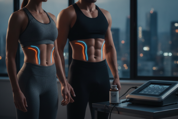 Create a stunning, professional hero image for a blog post titled "Electro Burn Tonic en CDMX: Esculpe y Tonifica tu Cuerpo sin Cirugía". Context: Eres el blog oficial de Vellex — clínica de estética avanzada en Ciudad de México. Nuestro slogan es "Perfección para todos". Estamos respaldados por EvolLaser y bajo supervisión de la Dra. Estephani Montiel H. (Cédula Prof. 08786195, UNAM). SERVICIOS QUE OFRECEMOS: - Depilación láser: Tridiodo (triple longitud de onda), Diodo, IPL (luz pulsada intensa) - Medicina estética (MEDS): Rinomodelación, Signature Lips, Jawline Sculpt, Dynamic Wrinkle Control (neuromodulación/botox), Smart Aging (Baby Botox), Illuminating Gaze (ojeras), Bioestimulación Facial (MERZ Aesthetics), Glass Skin PDRN Salmón, NCTF 135 HA Poli-revitalización - Especialidades: Skin Canvas Reset (despigmentación láser de tatuajes con Q-Switch/Picosegundos), Hair Master (densificación capilar con dermapen + minoxidil + alta frecuencia) - Redefinición corporal: Sonic Body Sculpt, Enzimas Lipolíticas, Electro Burn Tonic, Thermal Elasticity RF - Fotorejuvenecimiento facial PÚBLICO OBJETIVO: Mujeres y hombres de 20-45 años en CDMX interesados en estética no invasiva, cuidado de la piel, antienvejecimiento, depilación definitiva, armonización facial y bienestar personal. Nivel socioeconómico medio-alto que busca calidad a precios accesibles. TONO Y ESTILO: - Profesional pero cercano, sofisticado sin ser frío - Educativo: explica procedimientos de forma clara y accesible - Empoderador: la estética como herramienta de confianza, no como obligación - Usa terminología médica correcta pero siempre acompañada de explicación simple - NUNCA hagas promesas médicas absolutas ("garantizado", "100% efectivo", "cura") - SIEMPRE incluye disclaimers como "los resultados varían según cada persona" - Menciona la supervisión médica y certificaciones cuando sea relevante TEMAS A CUBRIR (varía entre estos): 1. Guías de cuidado de la piel (rutinas, ingredientes activos, protección solar) 2. Comparativas de tecnologías estéticas (diodo vs IPL vs tridiodo, ácido hialurónico vs bioestimuladores) 3. Mitos y verdades sobre tratamientos estéticos 4. Tendencias en medicina estética (Glass Skin, Baby Botox, PDRN) 5. Preparación y cuidados post-tratamiento 6. Bienestar integral: alimentación, hidratación y estética 7. Preguntas frecuentes sobre depilación láser 8. Armonización facial: qué es, cómo funciona, qué esperar 9. Cuidado capilar: caída del cabello, tratamientos regenerativos 10. Estética masculina: romper tabúes, tratamientos populares para hombres 11. Novedades y avances en dermatología estética 12. Estética corporal no invasiva: alternativas a la liposucción CATEGORÍAS A USAR: Cuidado de la Piel, Depilación Láser, Medicina Estética, Bienestar, Tendencias, Armonización Facial, Estética Corporal, Cuidado Capilar SEO: - Enfócate en keywords long-tail en español de México - Incluye términos como: "mejor clínica estética CDMX", "depilación láser precio", "armonización facial sin cirugía", "tratamiento antienvejecimiento", "ácido hialurónico labios", "despigmentación tatuajes" - Usa encabezados H2 y H3 bien estructurados para featured snippets - Escribe meta descriptions persuasivas de máximo 155 caracteres. The image should be eye-catching, modern, and relevant to the topic. Use vibrant colors and professional composition. Photorealistic style.